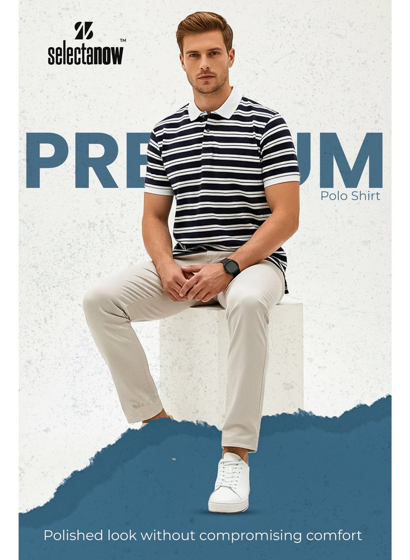 Selecta Now Mens Polo Shirt 100% Combed Cotton Short Sleeves Stripes Polo Shirt For Mens Breathable Polo Shirt - Image 2